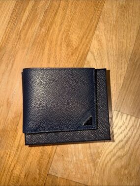 Prada Men's Navy Blue Leather Money Clip Wallet
